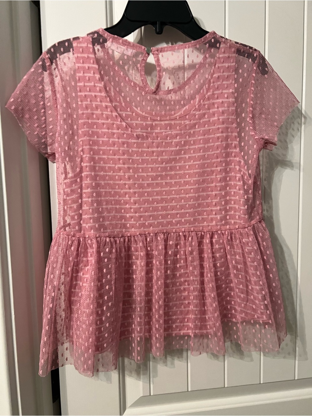 Ten Sixty Sherman Girls Pink Sheer Dot Peplum Top large EUC